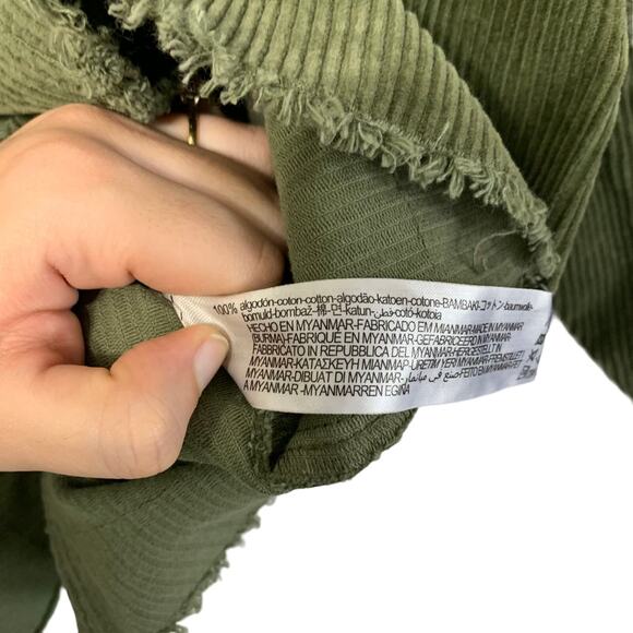 Zara Corduroy Oversized Button Front Shacket Jacket Women's Sz XS Green Cotton - Picture 6 of 7